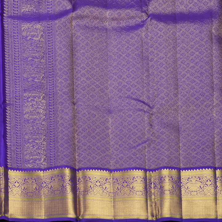 Hayagrivas Handloom Mild Peach Pink Kanjivaram Silk Saree with Purplish-Blue Border KBF715G2-3