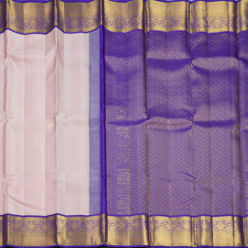 Hayagrivas Handloom Mild Peach Pink Kanjivaram Silk Saree with Purplish-Blue Border KBF715G2-3