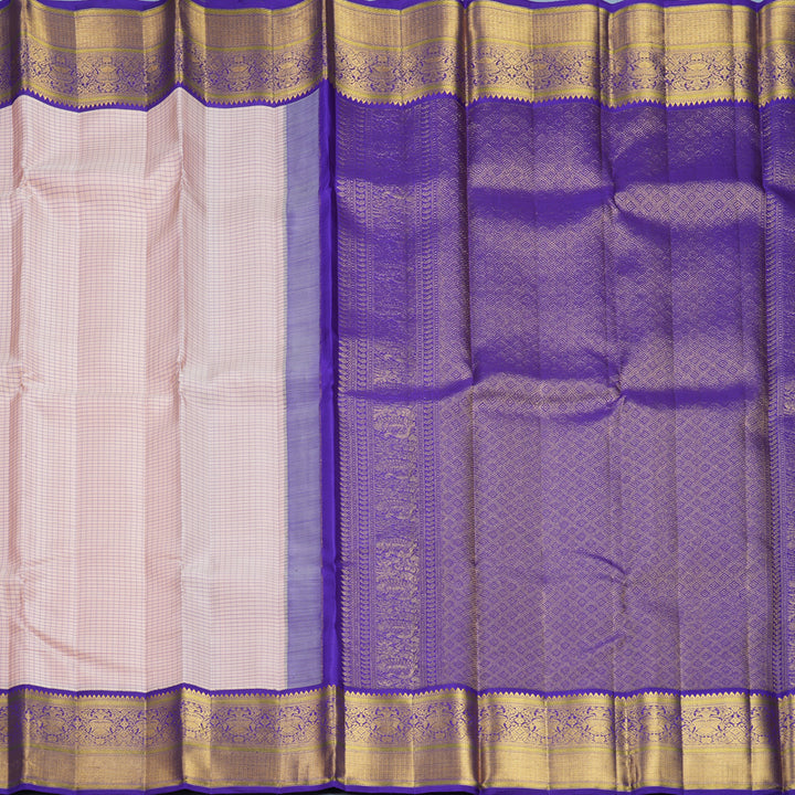 Hayagrivas Handloom Mild Peach Pink Kanjivaram Silk Saree with Purplish-Blue Border KBF715G2-3