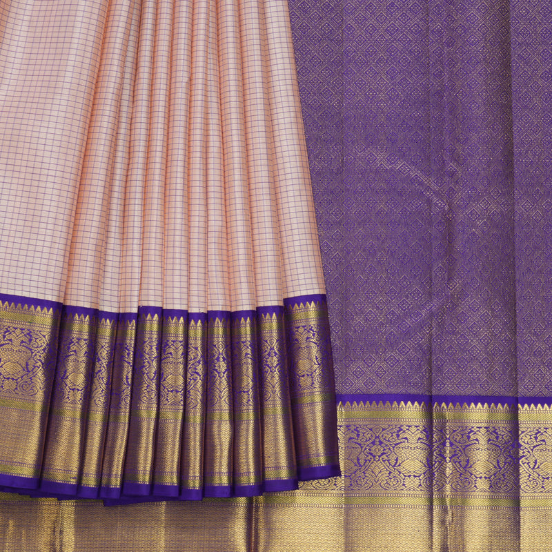 Hayagrivas Handloom Mild Peach Pink Kanjivaram Silk Saree with Purplish-Blue Border KBF715G2-3