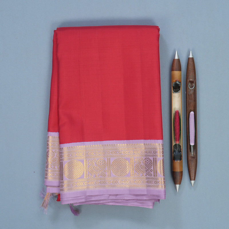 Hayagrivas Handloom Tomato Red Kanjivaram Silk Saree with Lilac Border KBF715G3-1
