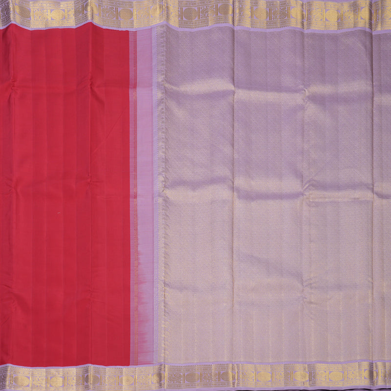Hayagrivas Handloom Tomato Red Kanjivaram Silk Saree with Lilac Border KBF715G3-1