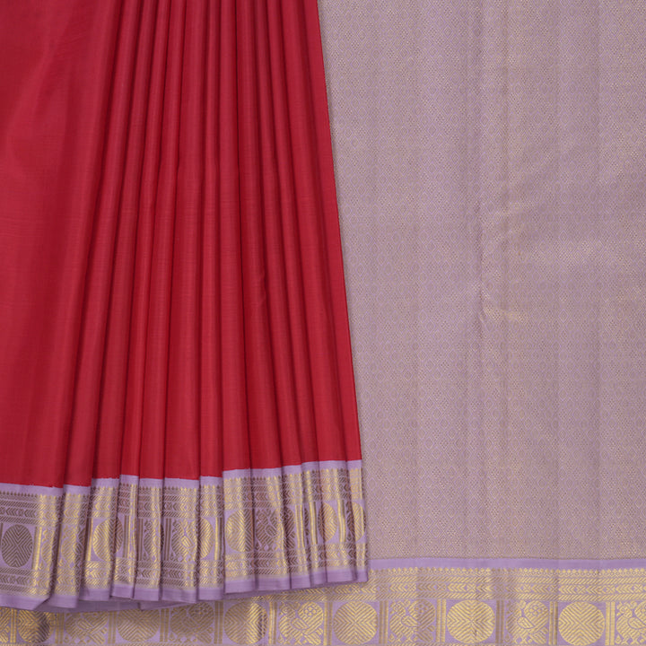 Hayagrivas Handloom Tomato Red Kanjivaram Silk Saree with Lilac Border KBF715G3-1