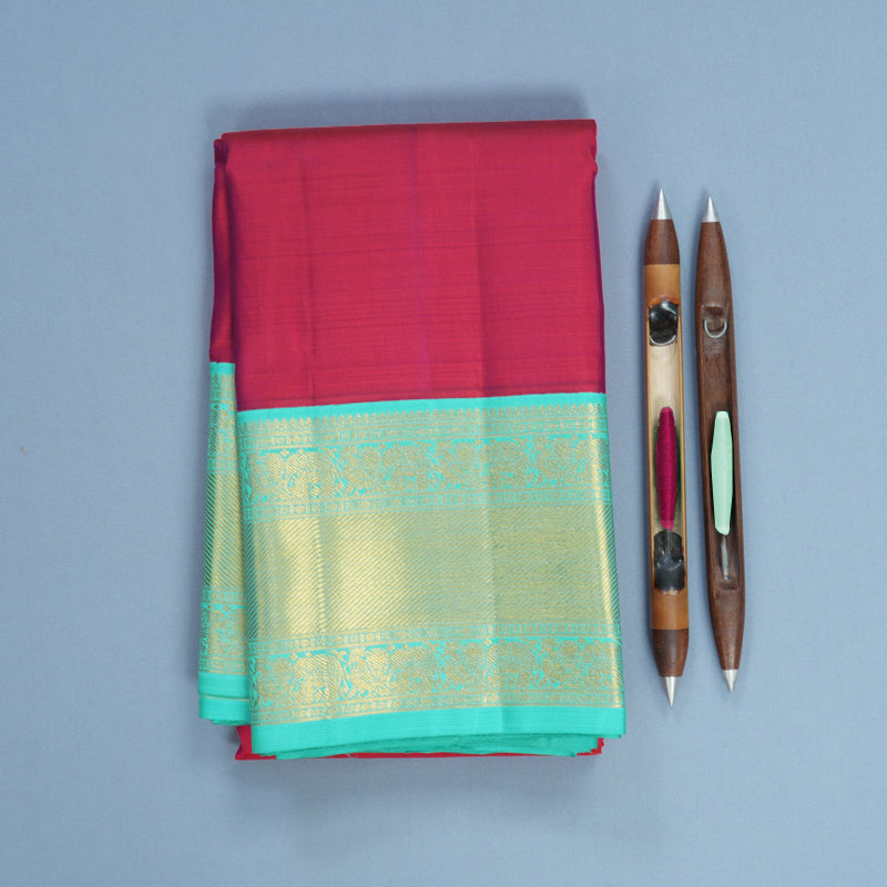 Hayagrivas Handloom Rani Pink Kanjivaram Silk Saree with Sea Blue Border KBF715G4-1