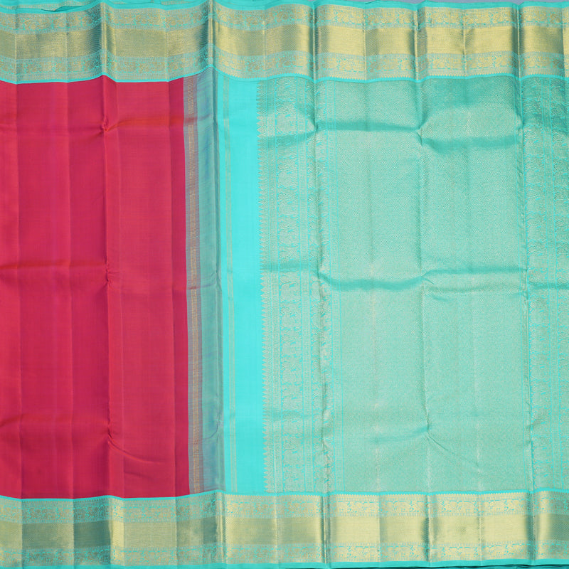 Hayagrivas Handloom Rani Pink Kanjivaram Silk Saree with Sea Blue Border KBF715G4-1