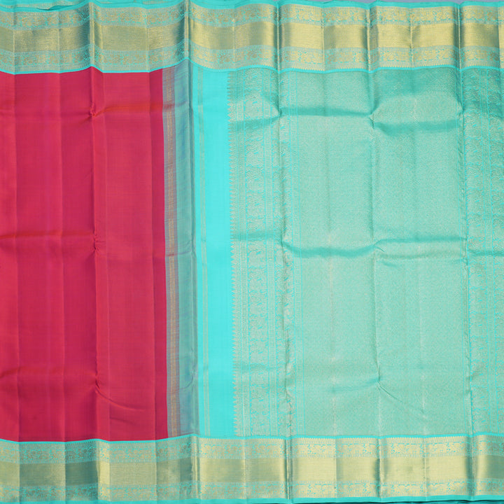 Hayagrivas Handloom Rani Pink Kanjivaram Silk Saree with Sea Blue Border KBF715G4-1