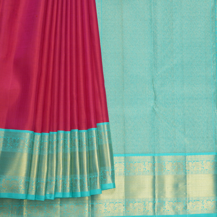 Hayagrivas Handloom Rani Pink Kanjivaram Silk Saree with Sea Blue Border KBF715G4-1