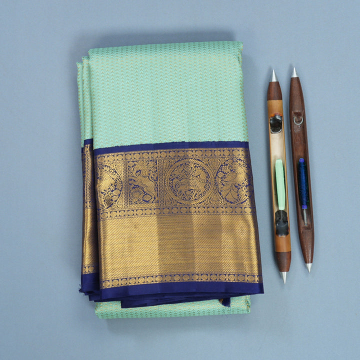 Hayagrivas Handloom Bright Teal Kanjivaram Silk Saree with Purplish-Blue Border KBF715G5-1