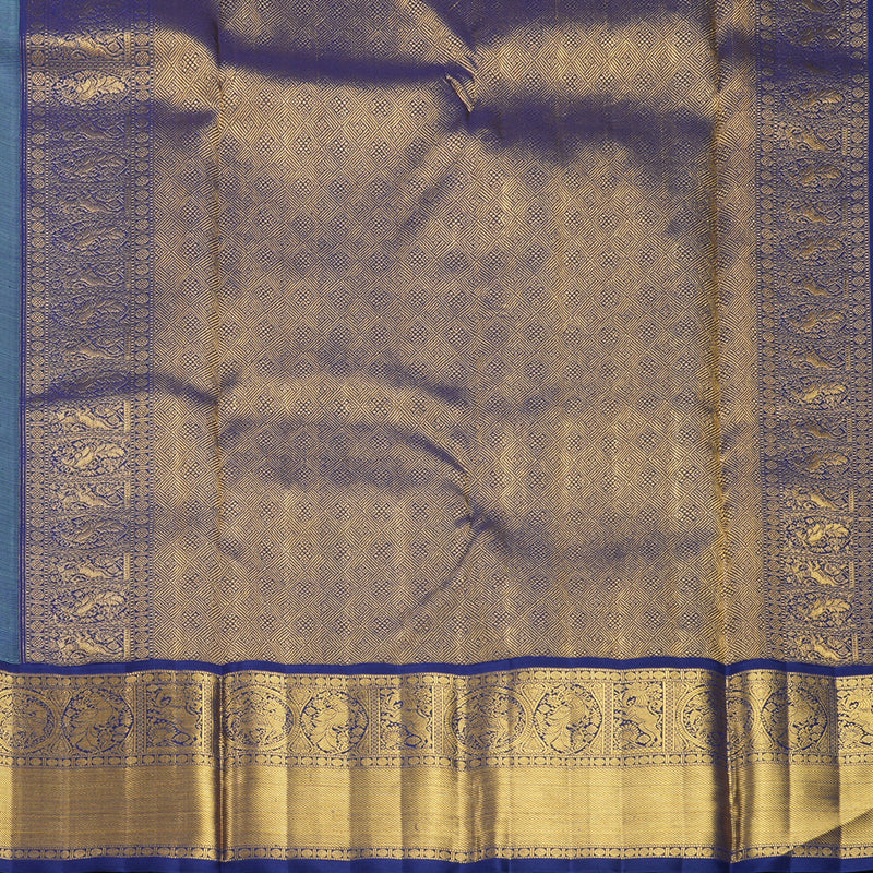 Hayagrivas Handloom Bright Teal Kanjivaram Silk Saree with Purplish-Blue Border KBF715G5-1