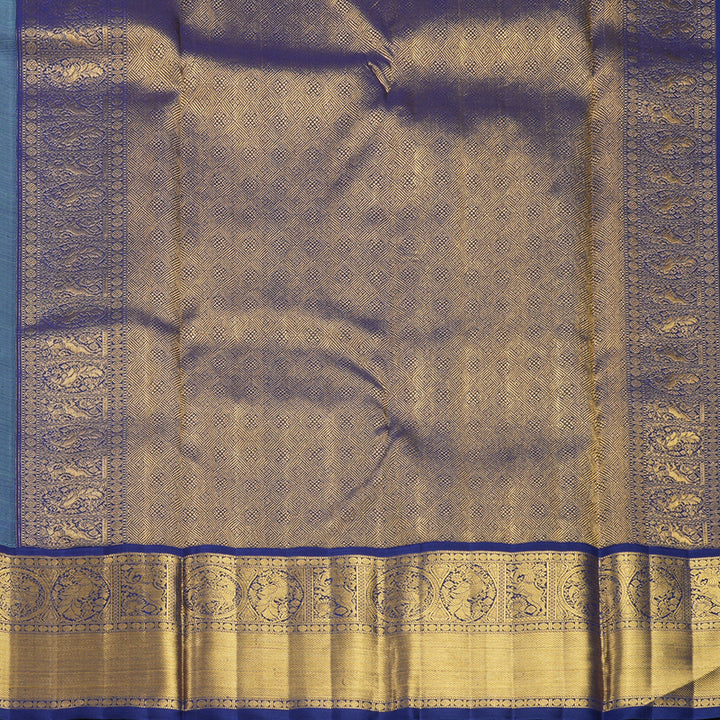Hayagrivas Handloom Bright Teal Kanjivaram Silk Saree with Purplish-Blue Border KBF715G5-1