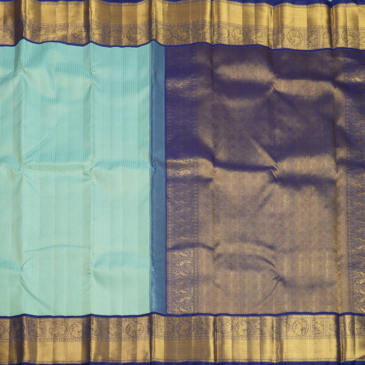 Hayagrivas Handloom Bright Teal Kanjivaram Silk Saree with Purplish-Blue Border KBF715G5-1