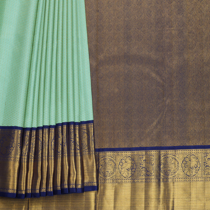 Hayagrivas Handloom Bright Teal Kanjivaram Silk Saree with Purplish-Blue Border KBF715G5-1
