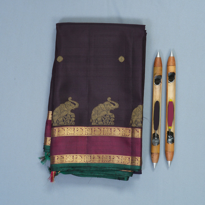 Hayagrivas Handloom Deep Nagapazham Kanjivaram Silk Saree with Wine Maroon Border KBF719G2-1