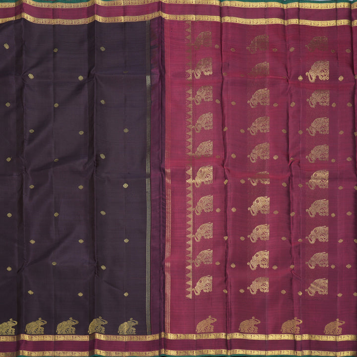 Hayagrivas Handloom Deep Nagapazham Kanjivaram Silk Saree with Wine Maroon Border KBF719G2-1