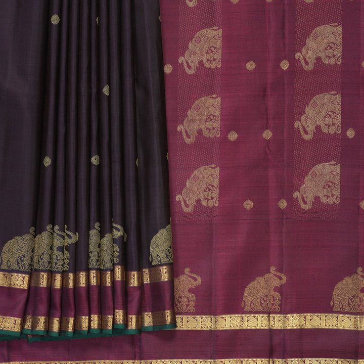 Hayagrivas Handloom Deep Nagapazham Kanjivaram Silk Saree with Wine Maroon Border KBF719G2-1