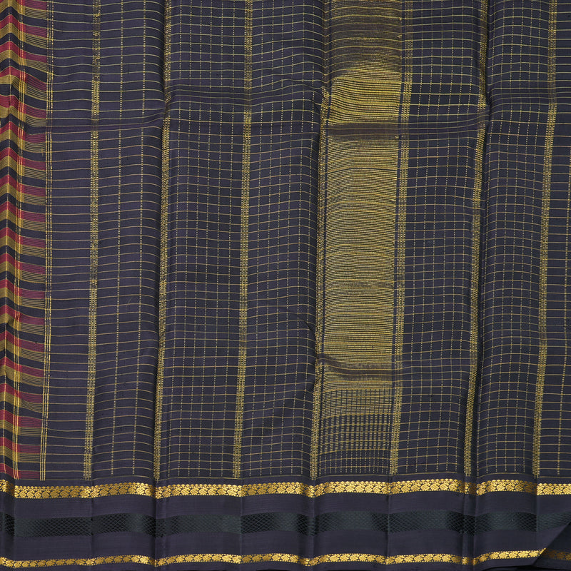 Hayagrivas Handloom Multicolour Checks Kanjivaram Silk Saree with Deep Jamun Border KBF720G3-1