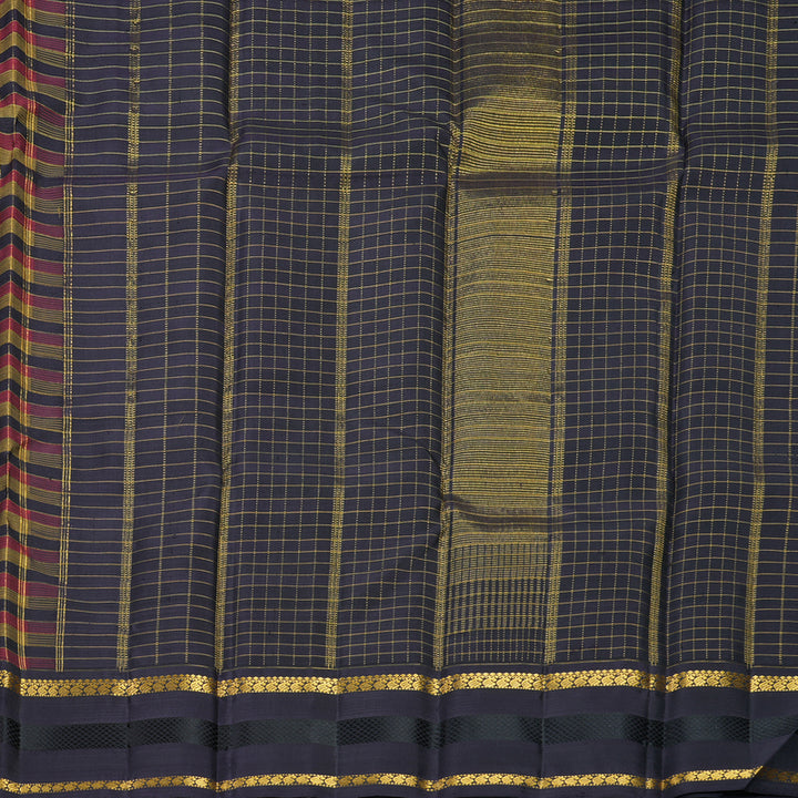 Hayagrivas Handloom Multicolour Checks Kanjivaram Silk Saree with Deep Jamun Border KBF720G3-1