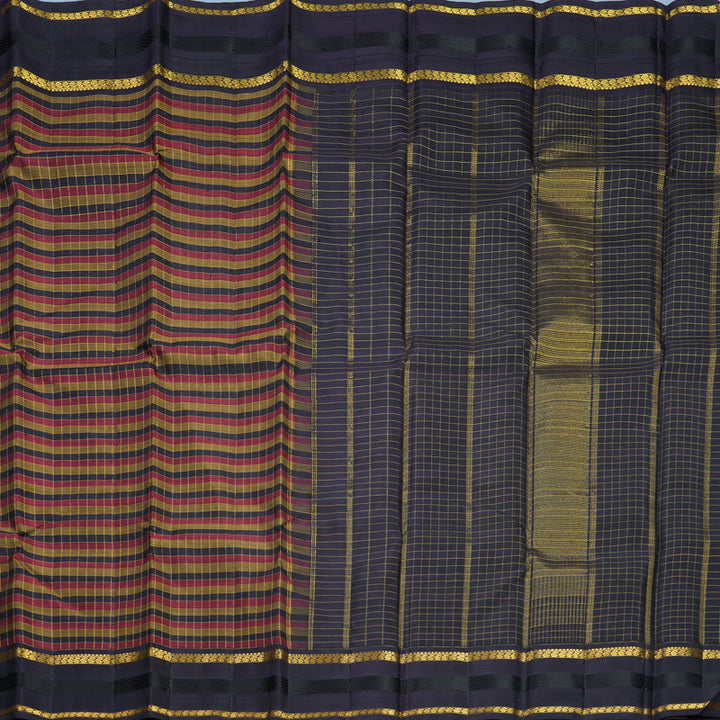 Hayagrivas Handloom Multicolour Checks Kanjivaram Silk Saree with Deep Jamun Border KBF720G3-1