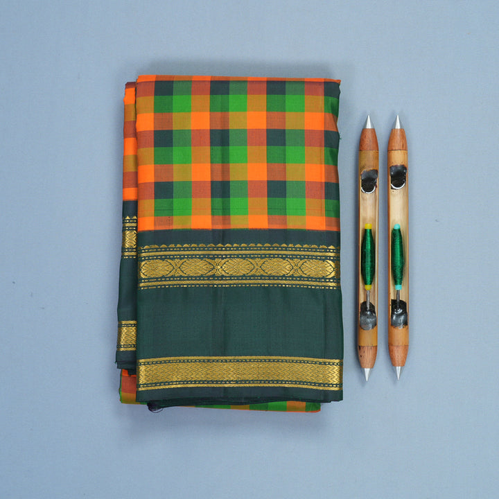 Hayagrivas Handloom Multicolour Checks Kanjivaram Silk Saree with Karum Pachai Border KBF720G4-1