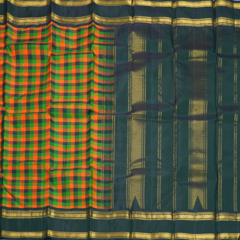 Hayagrivas Handloom Multicolour Checks Kanjivaram Silk Saree with Karum Pachai Border KBF720G4-1