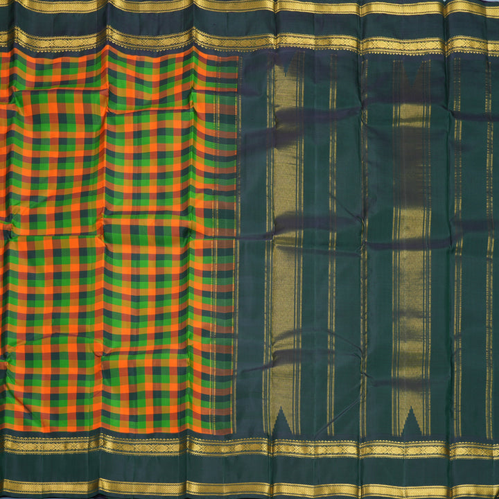Hayagrivas Handloom Multicolour Checks Kanjivaram Silk Saree with Karum Pachai Border KBF720G4-1