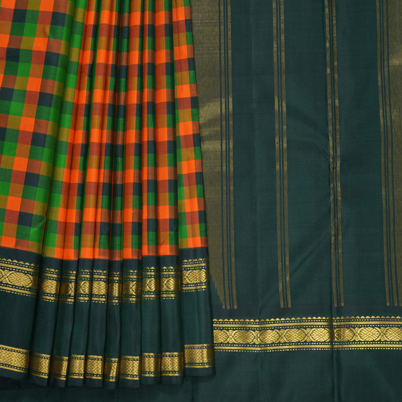Hayagrivas Handloom Multicolour Checks Kanjivaram Silk Saree with Karum Pachai Border KBF720G4-1