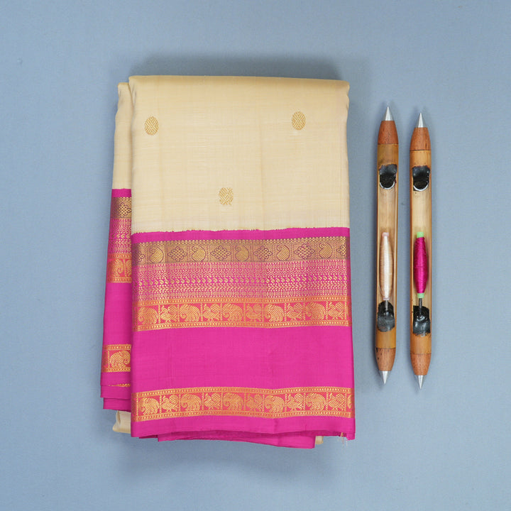 Hayagrivas Handloom Sandal Kanjivaram Silk Saree with Rani Pink Border KBF720G6-1