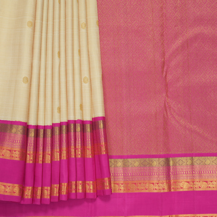 Hayagrivas Handloom Sandal Kanjivaram Silk Saree with Rani Pink Border KBF720G6-1