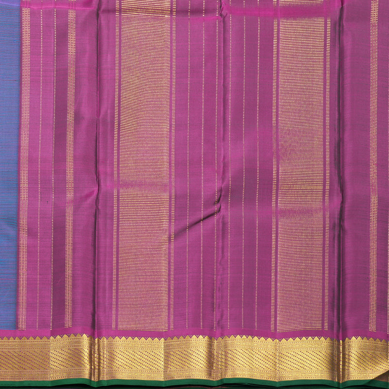 Hayagrivas Handloom Blue-Green Kanjivaram Silk Saree with Purple Border KBF721G3-1