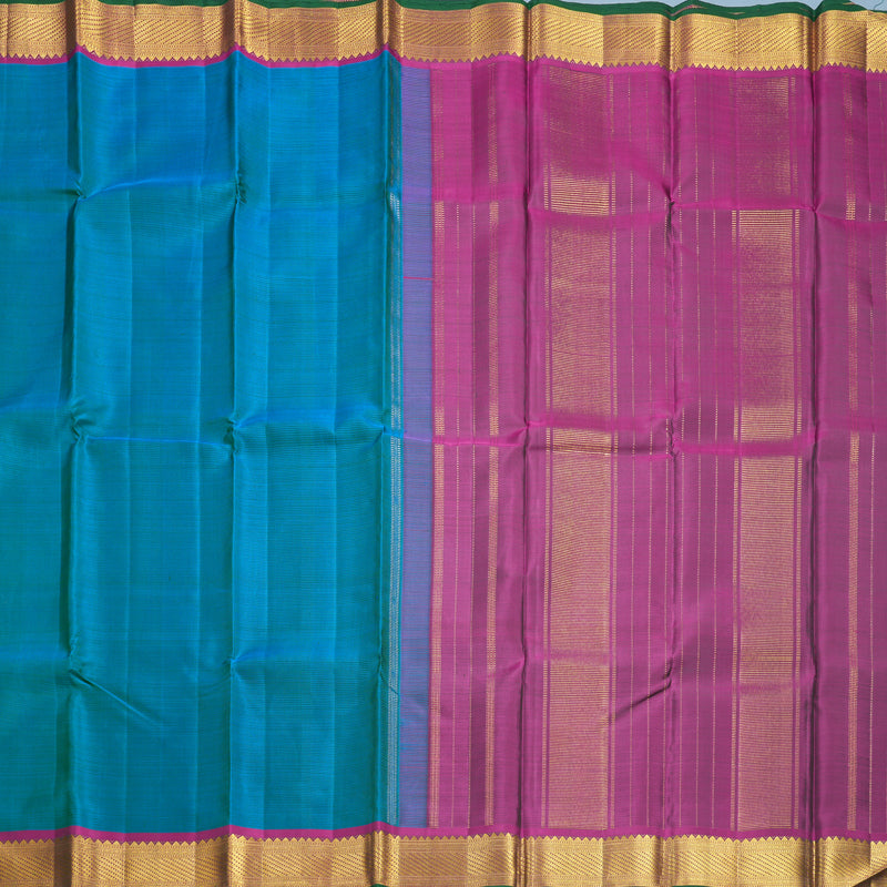 Hayagrivas Handloom Blue-Green Kanjivaram Silk Saree with Purple Border KBF721G3-1