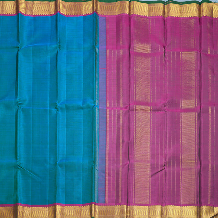 Hayagrivas Handloom Blue-Green Kanjivaram Silk Saree with Purple Border KBF721G3-1