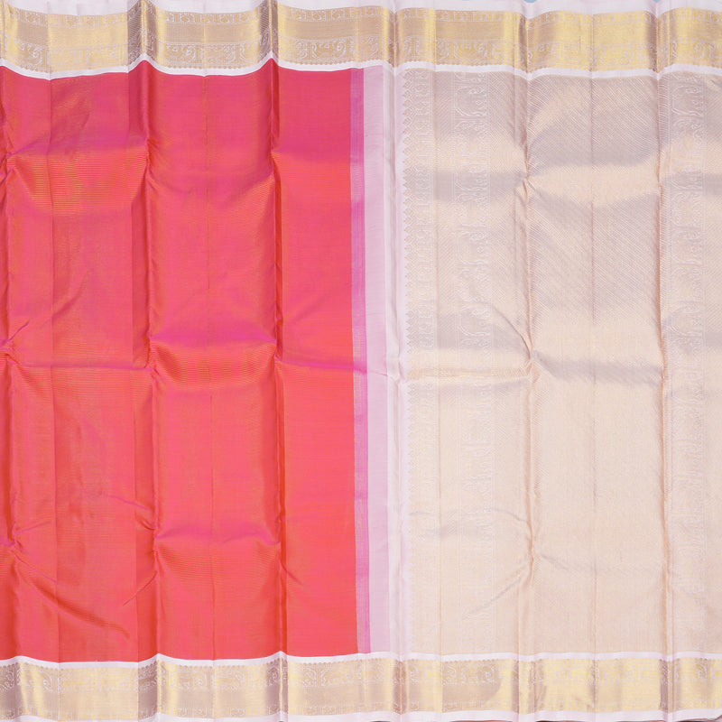 Hayagrivas Handloom Orangish-Pink Kanjivaram Silk Saree with Baby Pink Border KBF722G1-1
