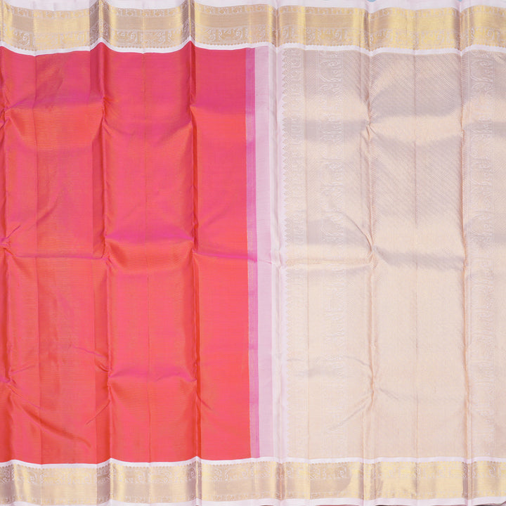 Hayagrivas Handloom Orangish-Pink Kanjivaram Silk Saree with Baby Pink Border KBF722G1-1