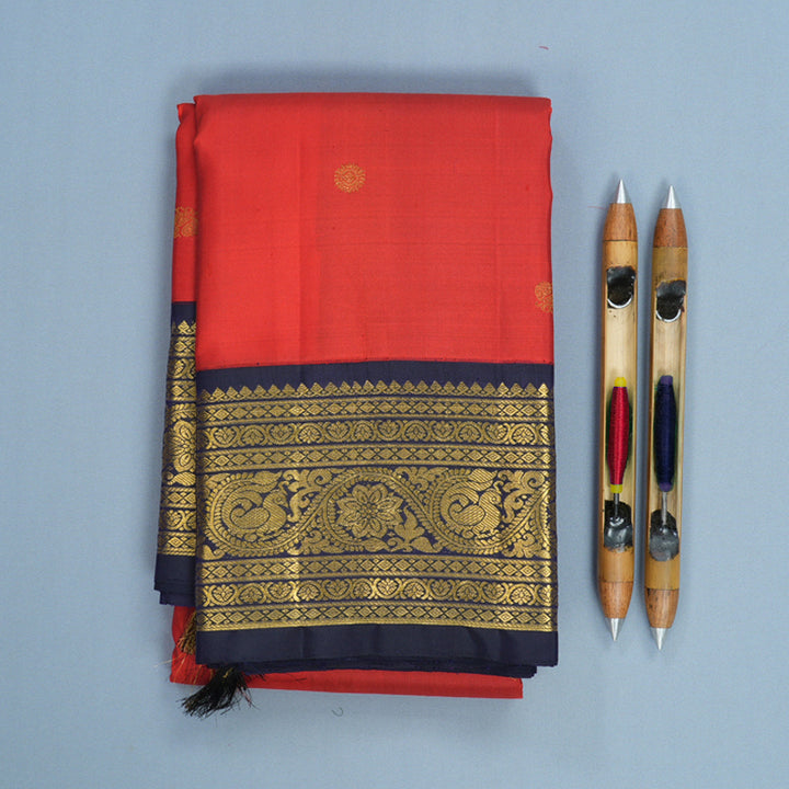 Hayagrivas Handloom Red Kanjivaram Silk Saree with Karum Neelam Border KBF722G3-1