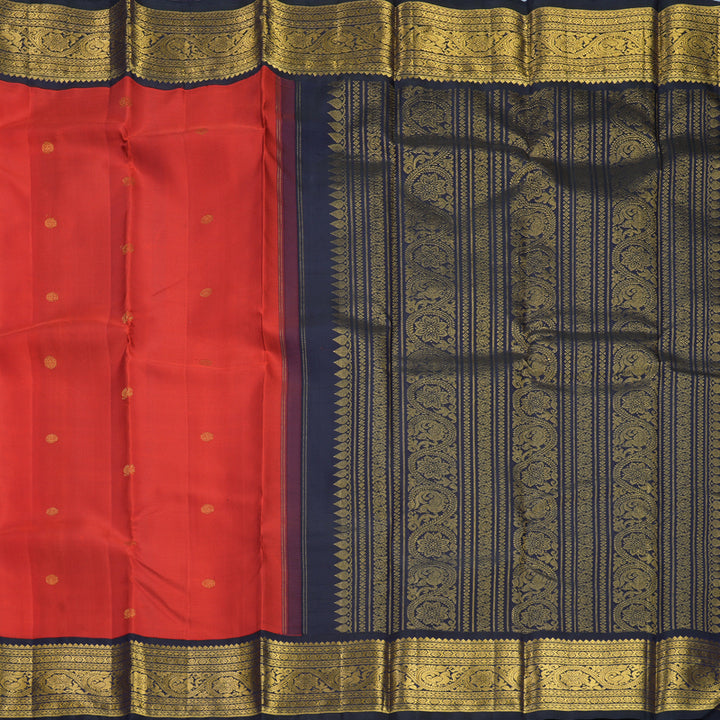 Hayagrivas Handloom Red Kanjivaram Silk Saree with Karum Neelam Border KBF722G3-1