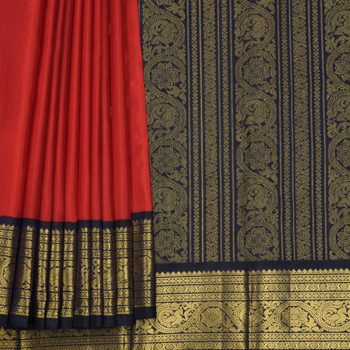 Hayagrivas Handloom Red Kanjivaram Silk Saree with Karum Neelam Border KBF722G3-1