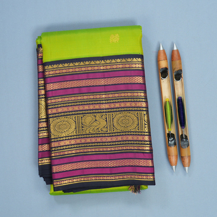 Hayagrivas Handloom Fluorescent Green Kanjivaram Silk Saree with Karum Neelam Border KBF722G4-1