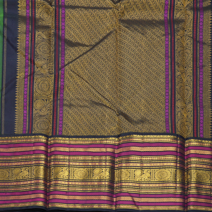 Hayagrivas Handloom Fluorescent Green Kanjivaram Silk Saree with Karum Neelam Border KBF722G4-1
