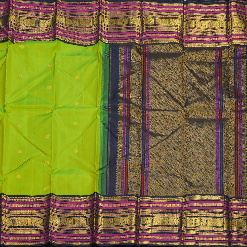 Hayagrivas Handloom Fluorescent Green Kanjivaram Silk Saree with Karum Neelam Border KBF722G4-1