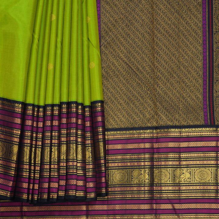 Hayagrivas Handloom Fluorescent Green Kanjivaram Silk Saree with Karum Neelam Border KBF722G4-1