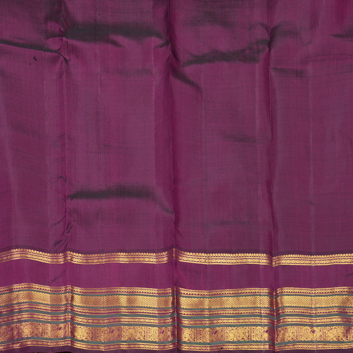 Hayagrivas Handloom Blue &amp; Green (Shot Colour) Kanjivaram Silk Saree with Purple Border KBF722G2-1