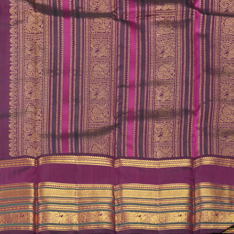 Hayagrivas Handloom Blue &amp; Green (Shot Colour) Kanjivaram Silk Saree with Purple Border KBF722G2-1