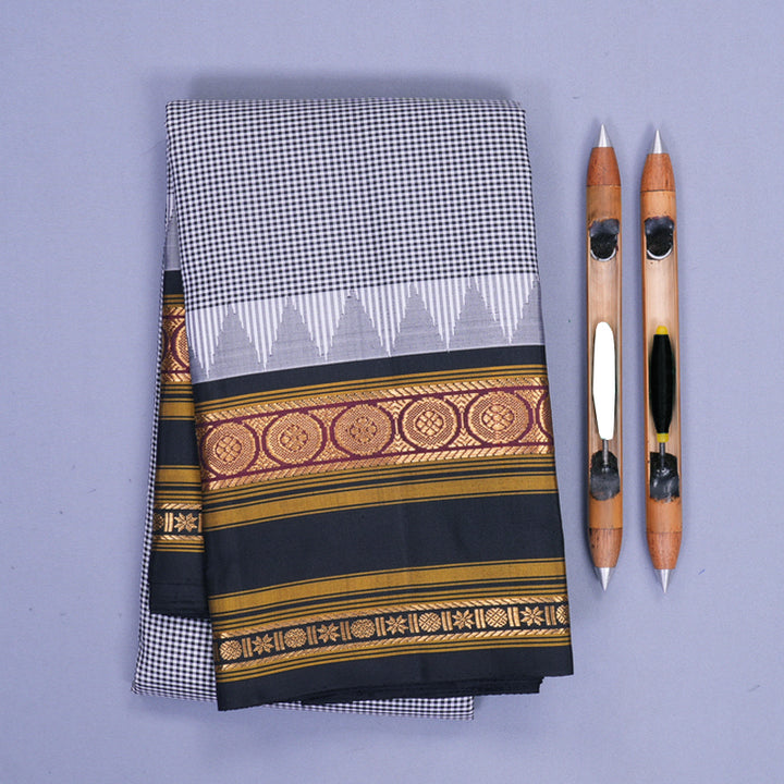 Hayagrivas Handloom Black &amp; White (Zasa Zasa Kattam) Kanjivaram Silk Saree KBF723G1-1
