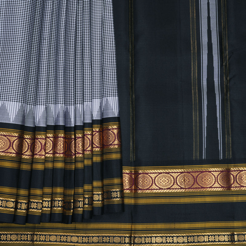 Hayagrivas Handloom Black &amp; White (Zasa Zasa Kattam) Kanjivaram Silk Saree KBF723G1-1