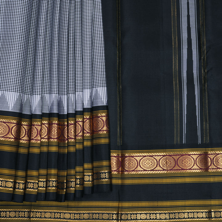 Hayagrivas Handloom Black &amp; White (Zasa Zasa Kattam) Kanjivaram Silk Saree KBF723G1-1