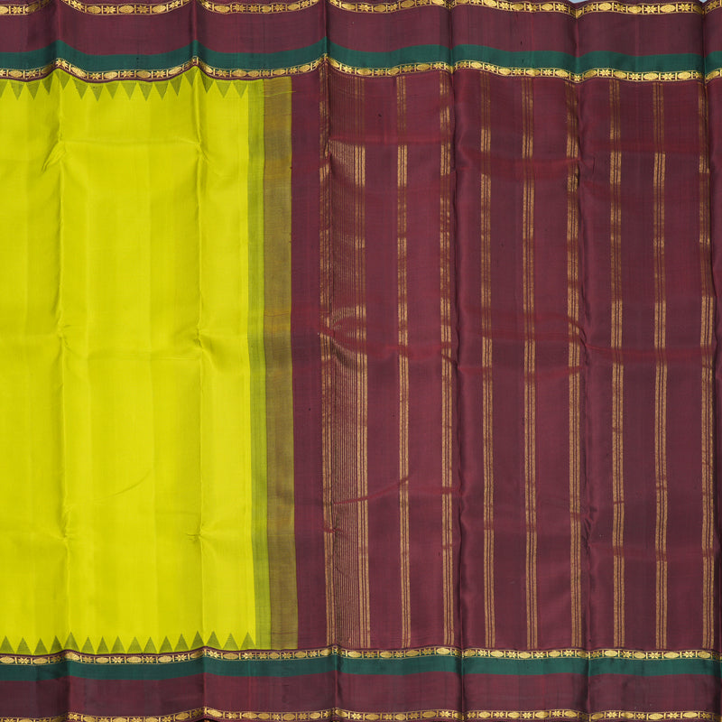 Hayagrivas Handloom Lime Green Kanjivaram Silk Saree with Araku Maroon Border KBF723G1-5