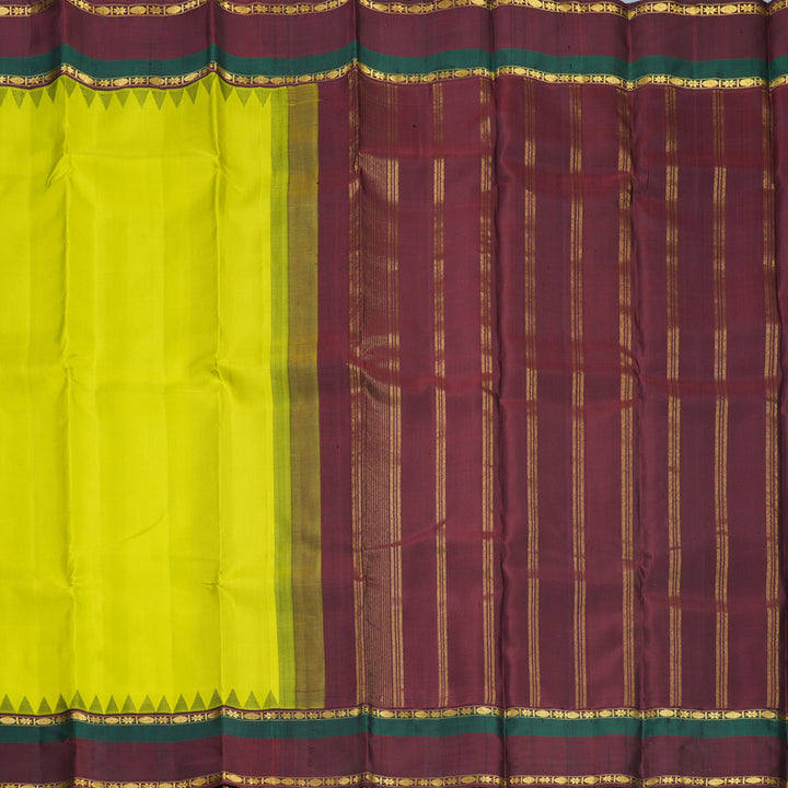 Hayagrivas Handloom Lime Green Kanjivaram Silk Saree with Araku Maroon Border KBF723G1-5