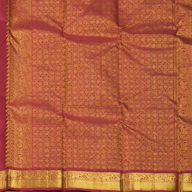Hayagrivas Handloom Milk-White Kanjivaram Silk Saree with Maroon Border KBF723G3-2