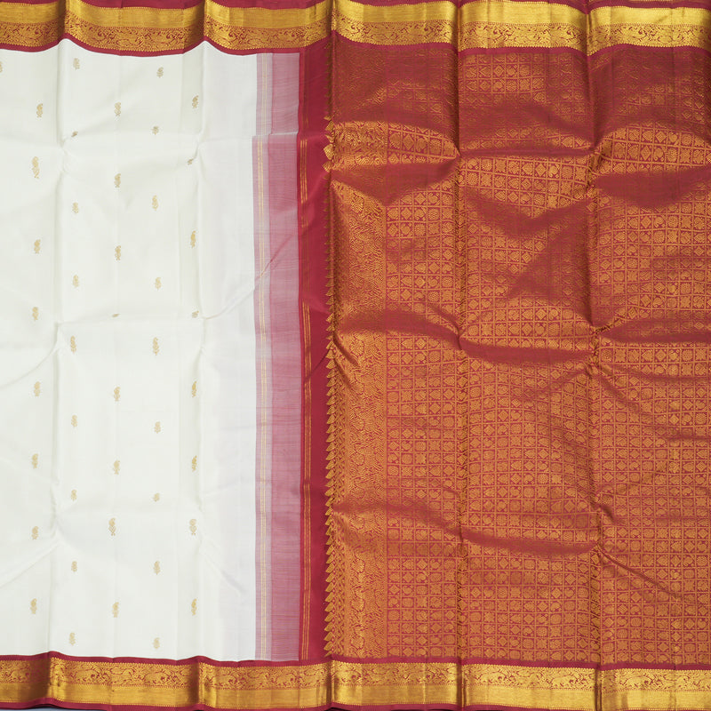 Hayagrivas Handloom Milk-White Kanjivaram Silk Saree with Maroon Border KBF723G3-2