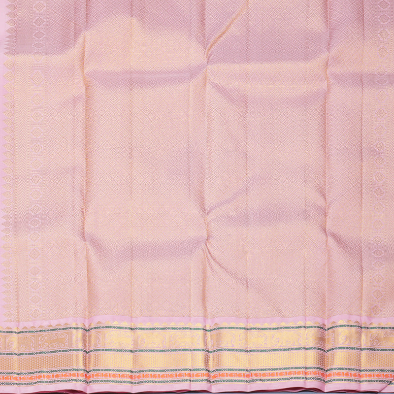 Hayagrivas Handloom Bottle Green Kanjivaram Silk Saree with Baby Pink Border KBF723G4-1